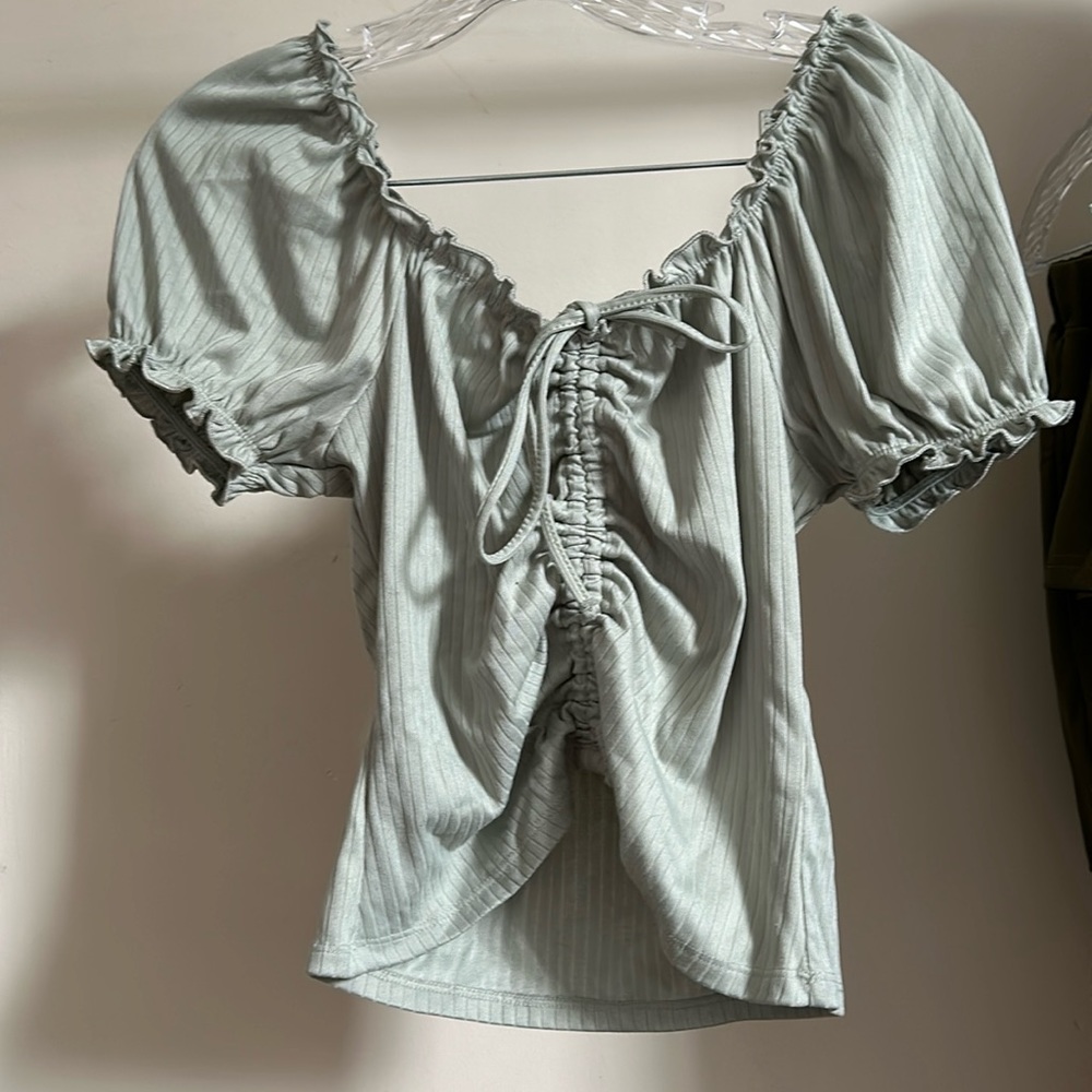 Green ruffle ruched adjustable front top